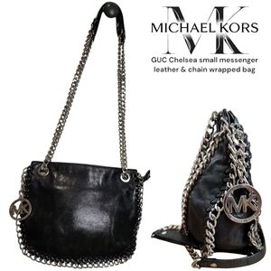 Michael Kors Chelsea Small Leather & Chain Messenger Crossbody Convertible Bag